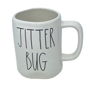 Rae Dunn Artisan Collection By Magenta White Ceramic JITTER BUG Coffee Mug